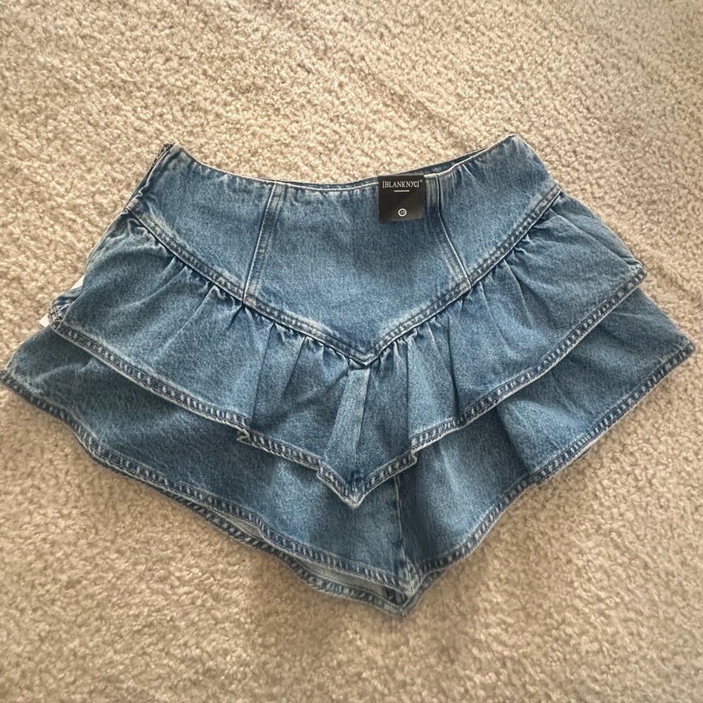 Denim Ruffle Layered Skirt